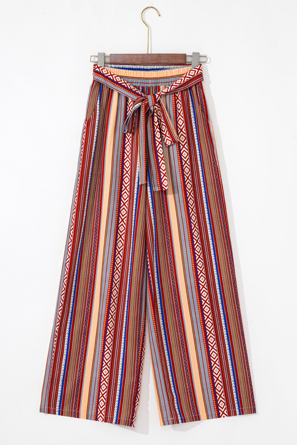 Boho Ethnic Striped Print Tie Waist Wide Leg Pants