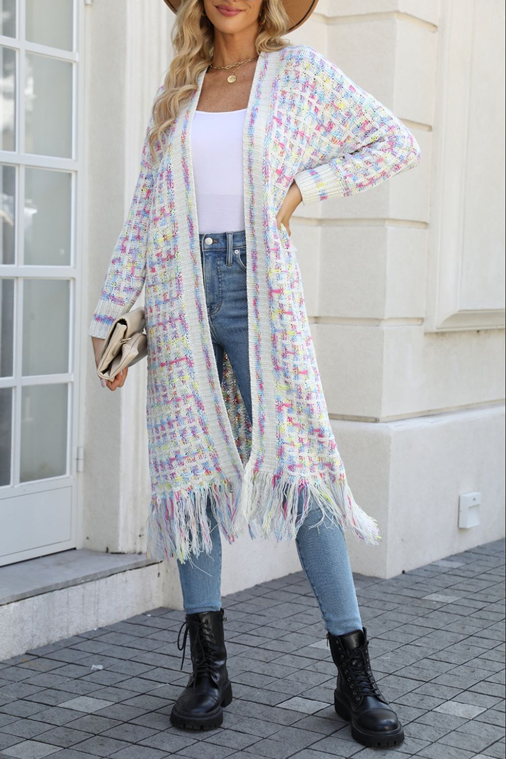 Multicolor Fringe Hem Cardigan