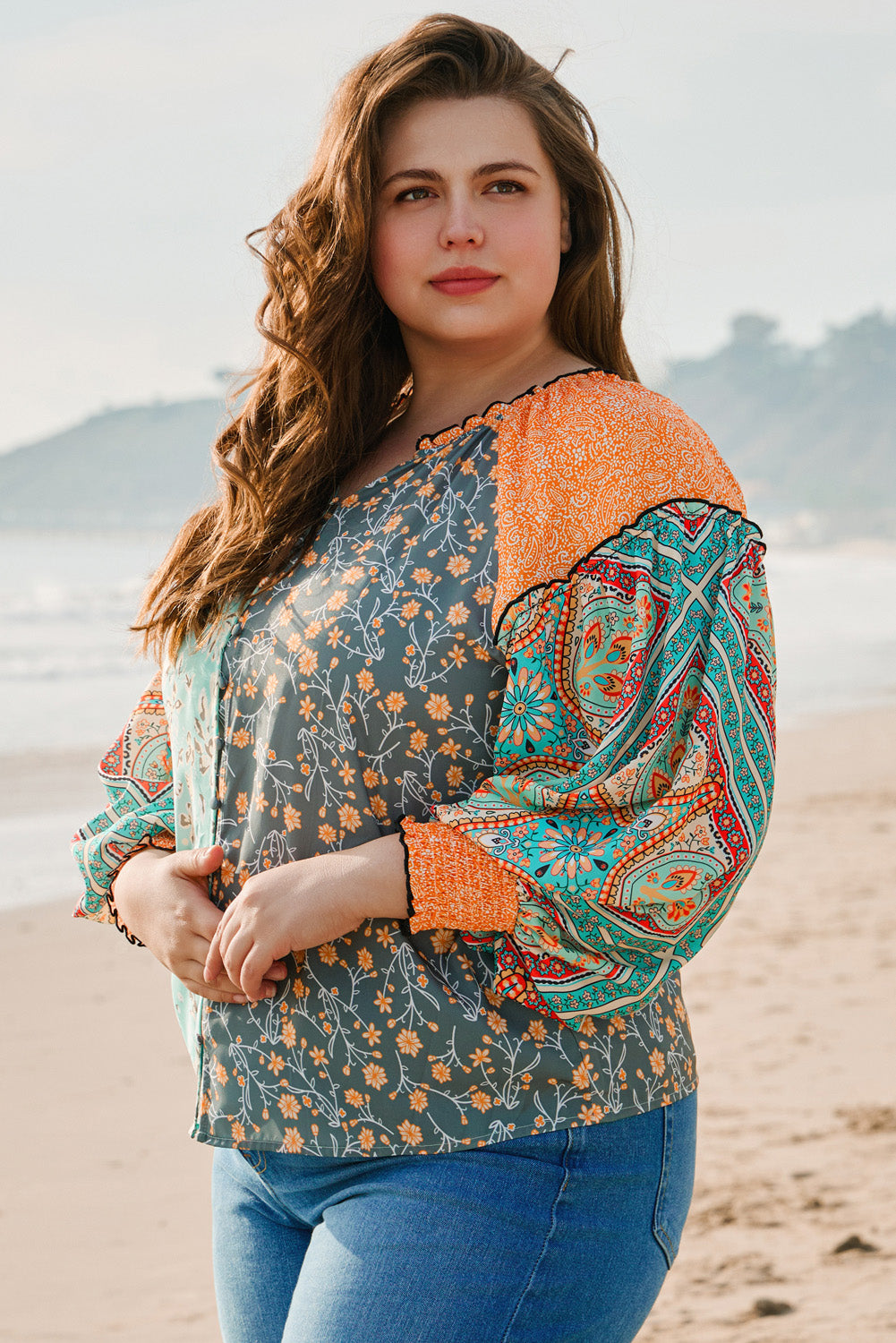 Floral Patchwork Plus Size Blouse