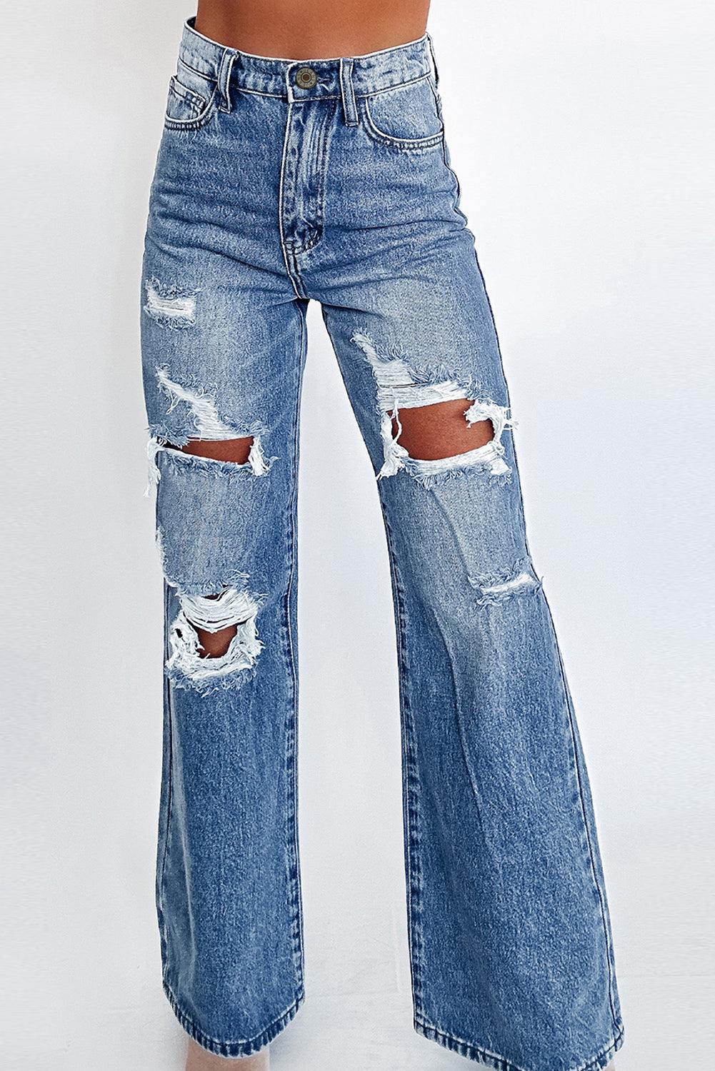 Distressed Wide Leg High Waist Jeans