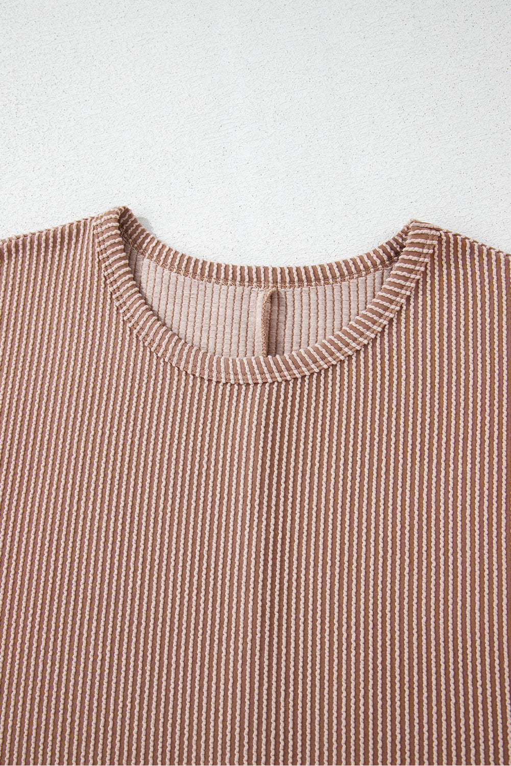 Ribbed Striped Crew Neck Knit T Shirt