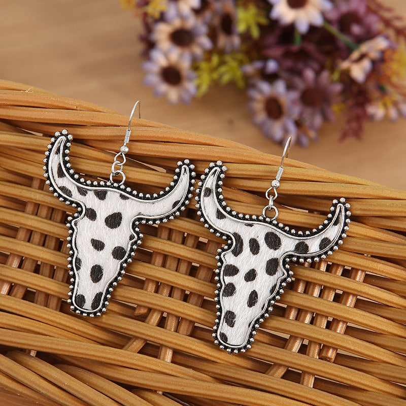 Animal Print Cow Head Earrings