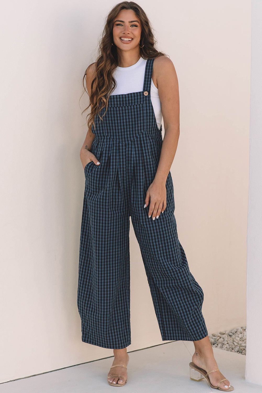 Plaid Print High Waist Overall