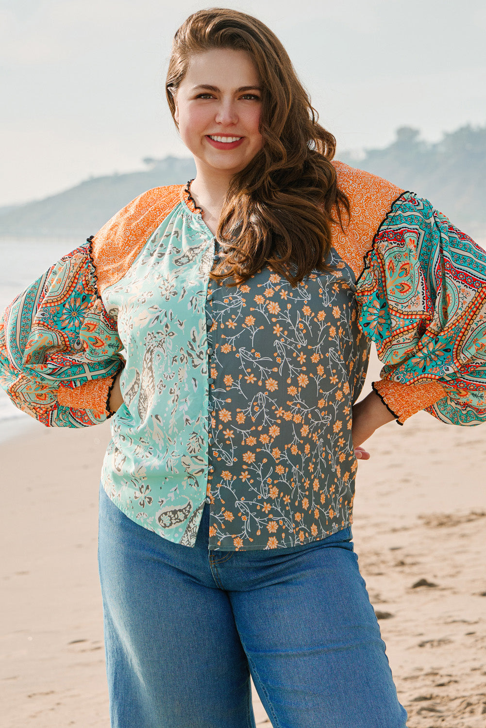 Floral Patchwork Plus Size Blouse