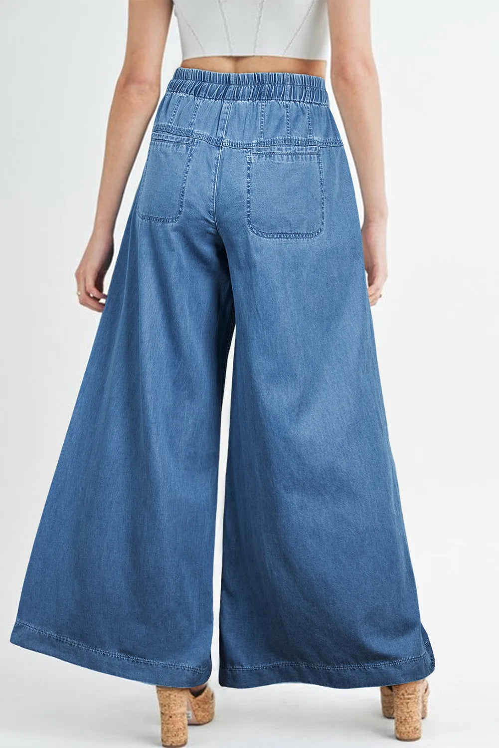 Drawstring Waist Wide Leg Jeans