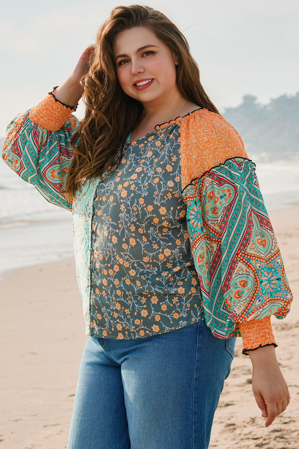 Floral Patchwork Plus Size Blouse