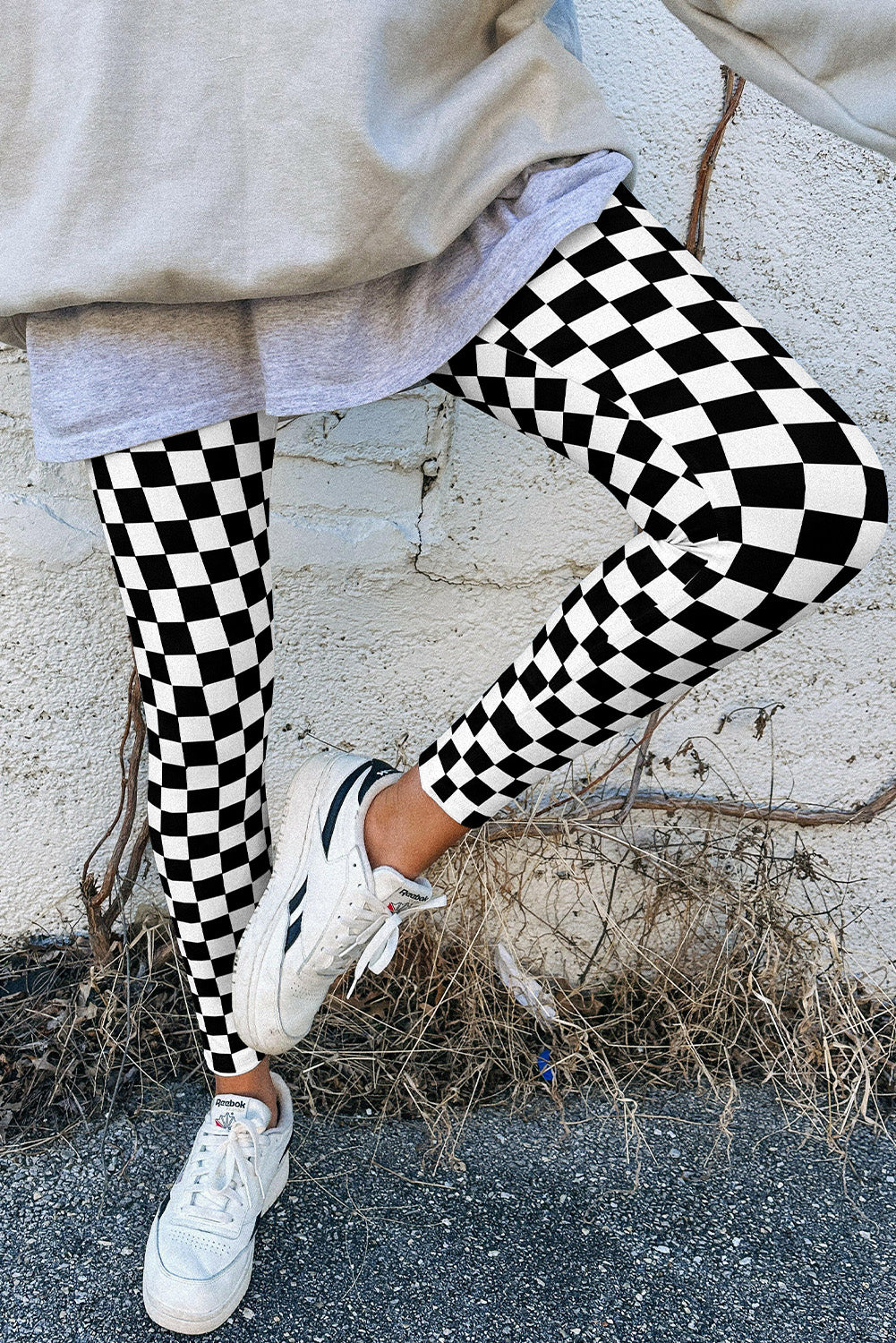 Checkered Pattern High Waist Skinny Leggings