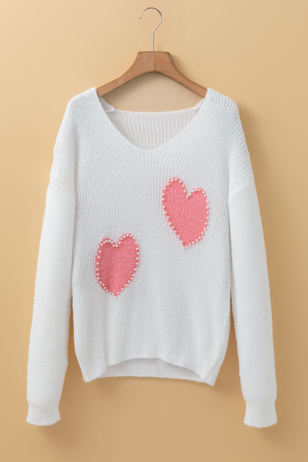 Heart Pattern Fuzzy Sweater