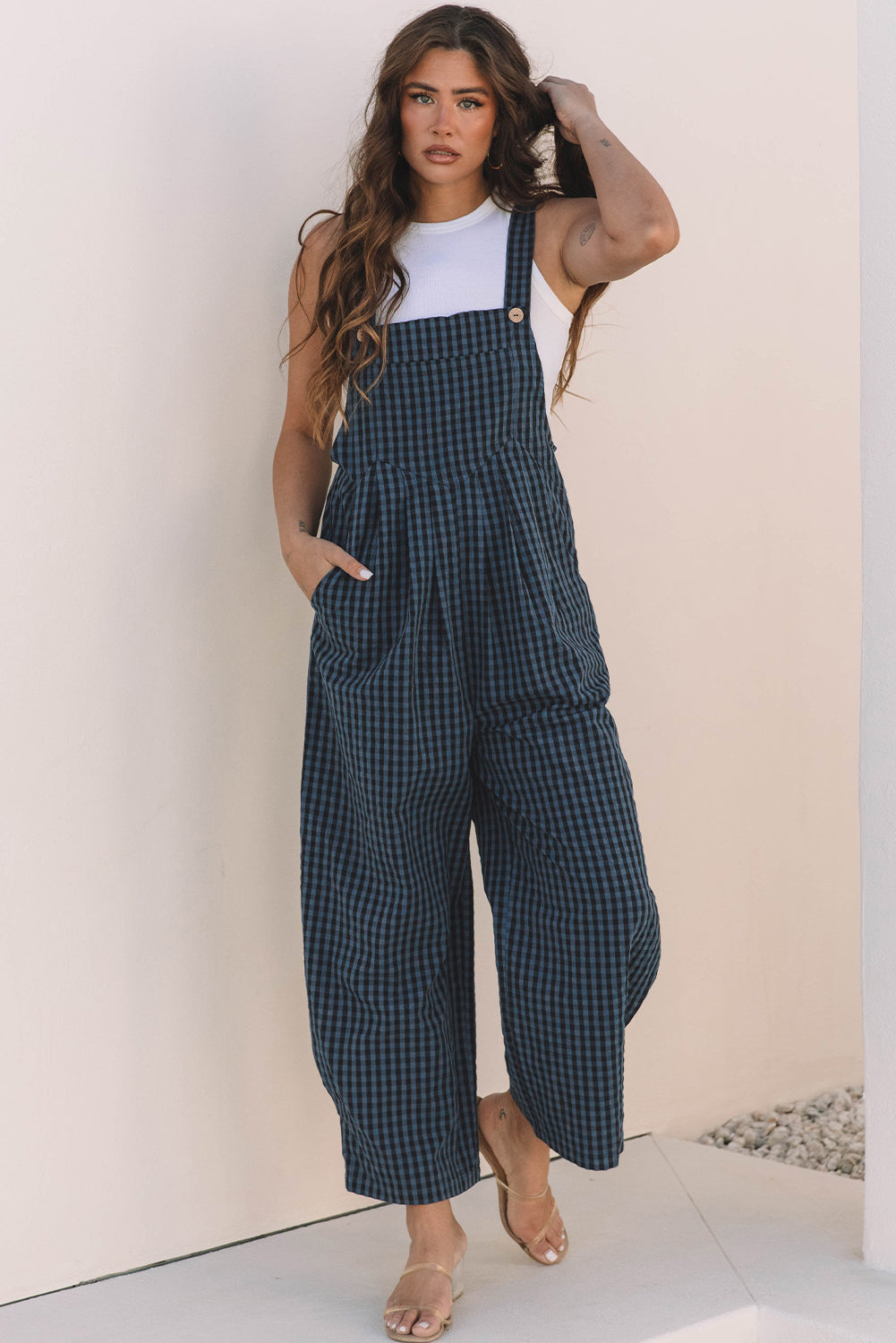 Plaid Print High Waist Overall