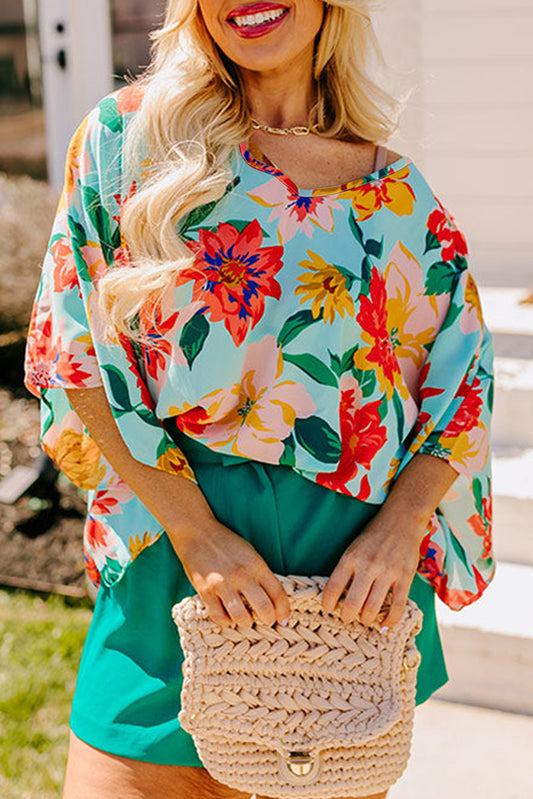 Floral Batwing Sleeve Blouse