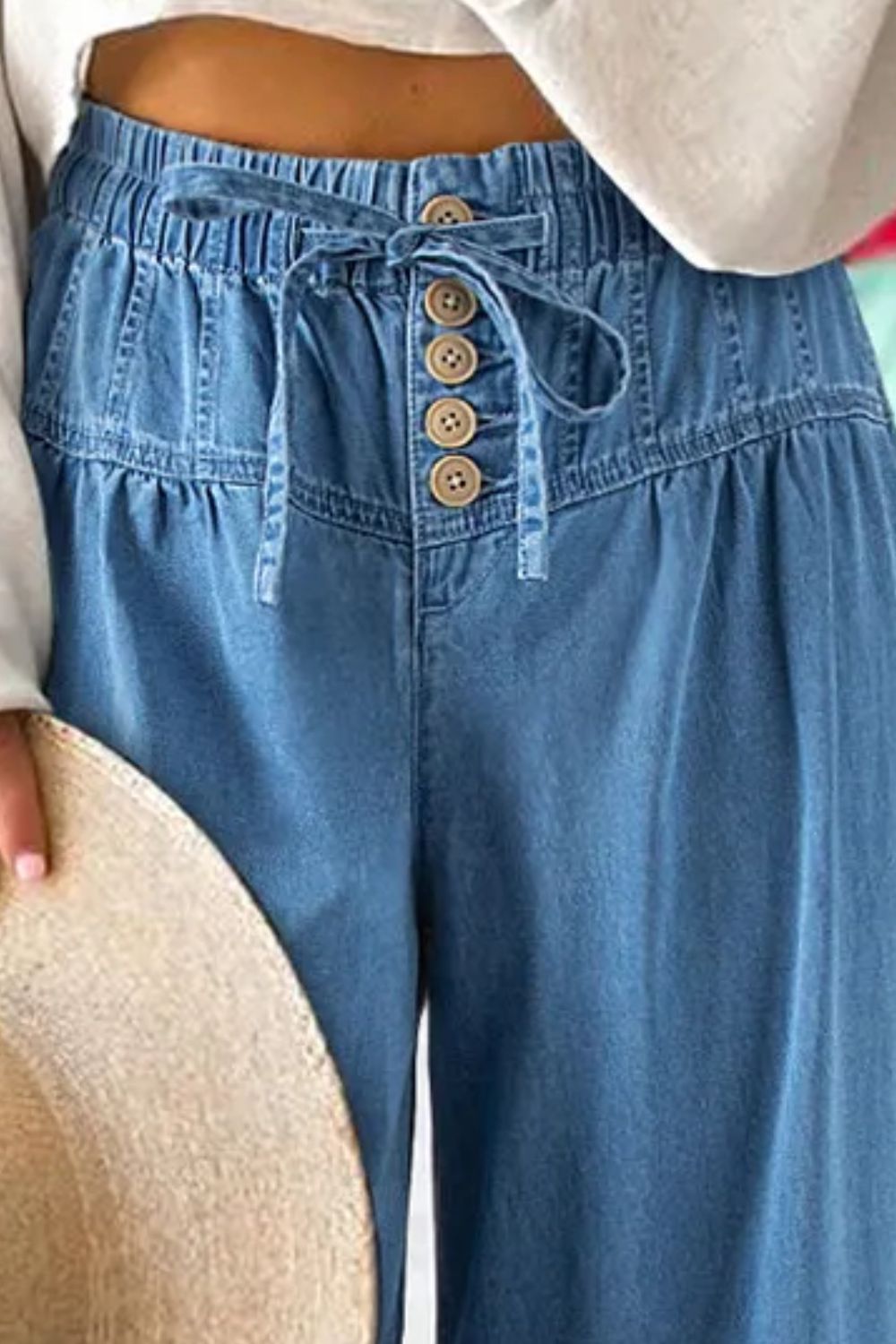 Drawstring Waist Wide Leg Jeans