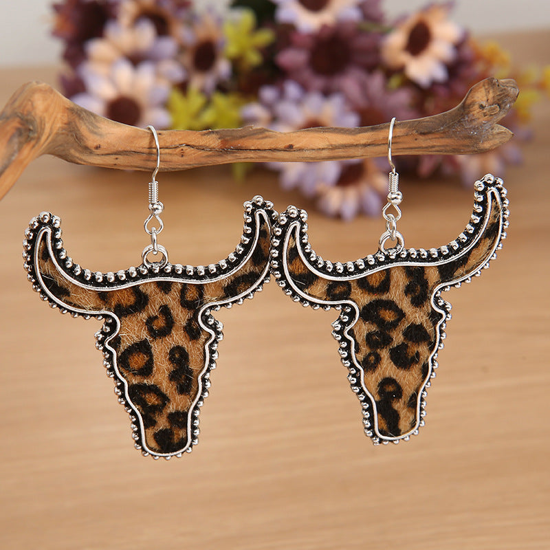 Animal Print Cow Head Earrings