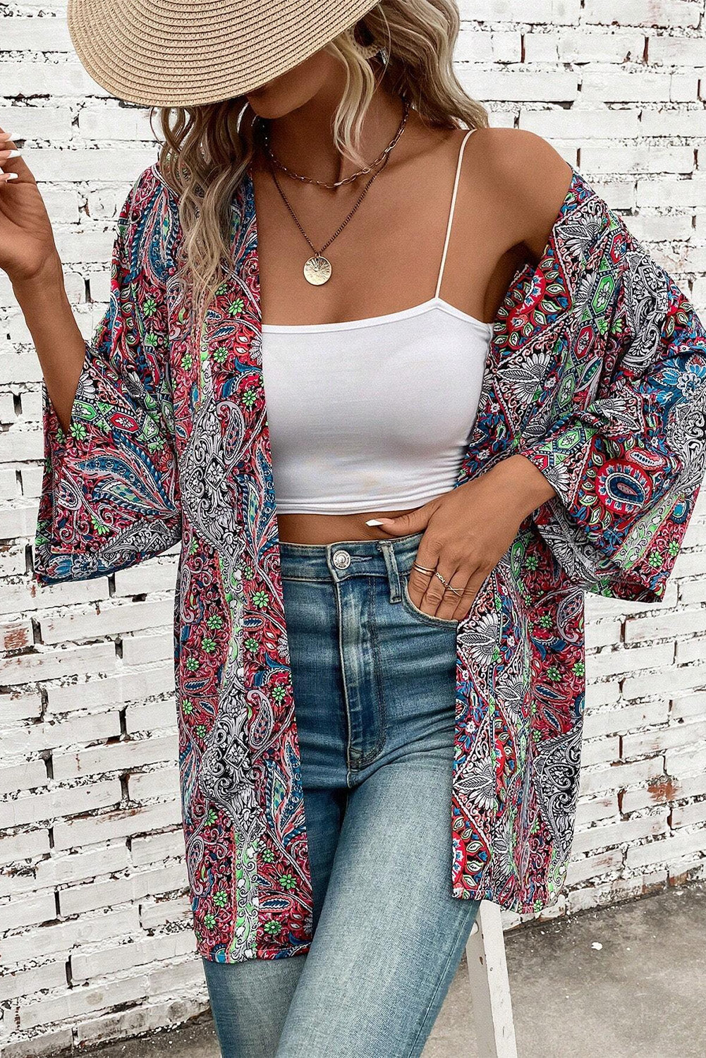 Paisley Print Open Front Kimono